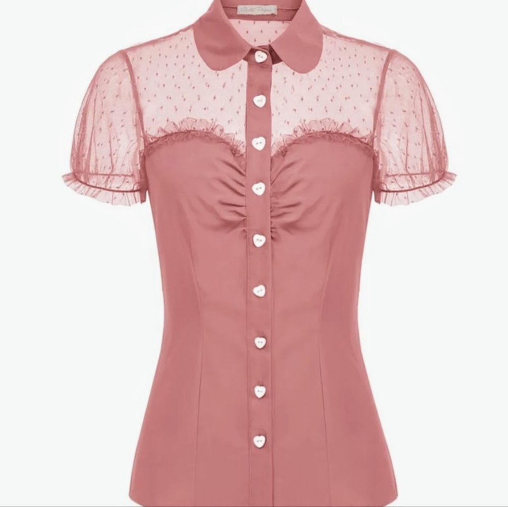 Women's NWOT retro 1950's pink blouse, Belle Poque, size M.